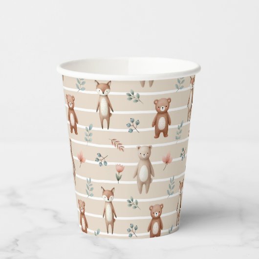Süße Waldtiere- Aquarell- Muster- beige 紙コップ (左)