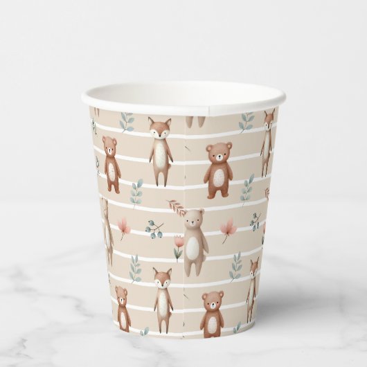 Süße Waldtiere- Aquarell- Muster- beige 紙コップ (右)