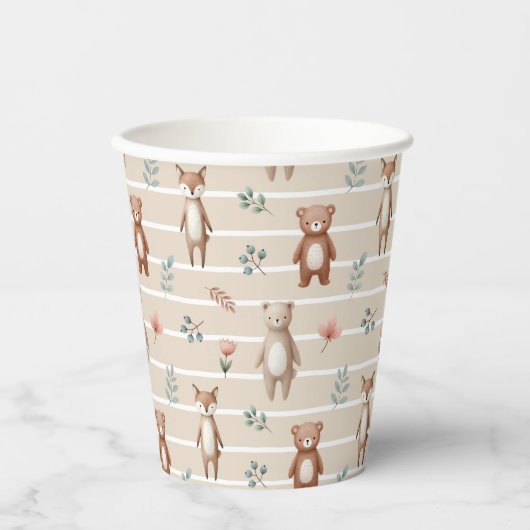 Süße Waldtiere- Aquarell- Muster- beige 紙コップ (正面)