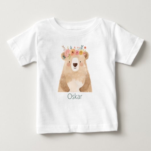 Süßer Bär mit Blumen- Name - boho ベビーTシャツ (正面)