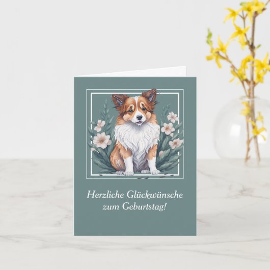 Süßer Collie umringt von Blumen -  カード (黄色い花)