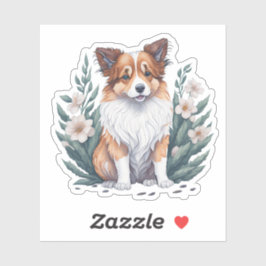 Süßer Collie umringt von Blumen -  シール