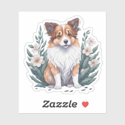 Süßer Collie umringt von Blumen -  シール (シート)