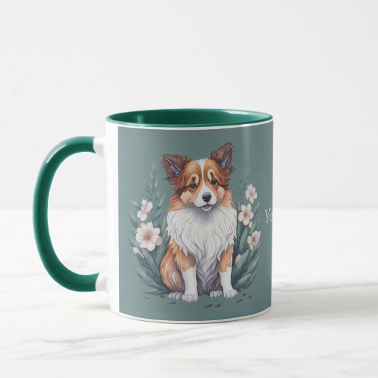Süßer Collie umringt von Blumen -  マグカップ (左)