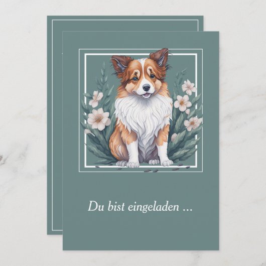Süßer Collie umringt von Blumen - 招待状 (正面/裏面)