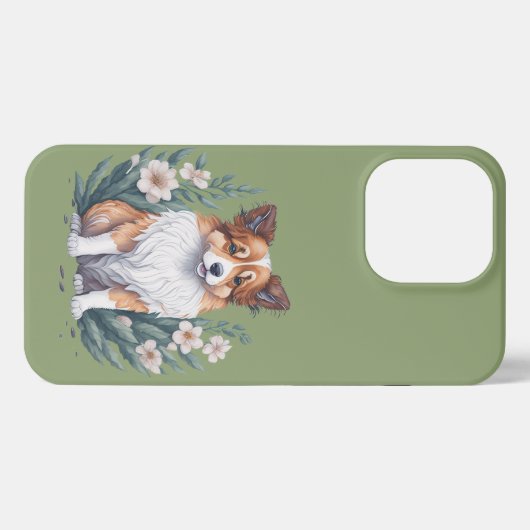 Süßer Collie umringt von Blumen -  iPhoneケース (裏面横)