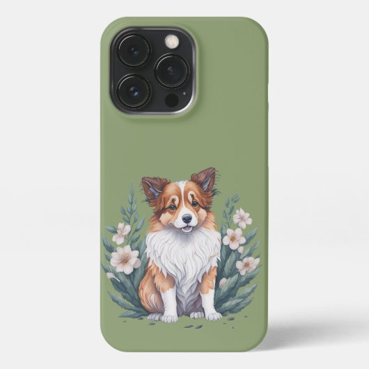 Süßer Collie umringt von Blumen -  iPhoneケース (裏面)