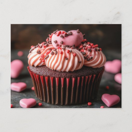 Süßer Cupcake mit Herzen Valentinstag ポストカード (正面)