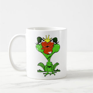 süßer Frosch mit Krone und Kussmund コーヒーマグカップ