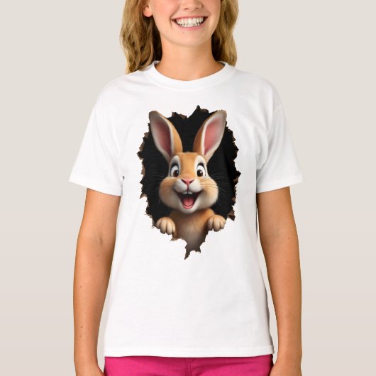 Süßer Hase guckt durch Loch - Osterhase Tシャツ (正面)