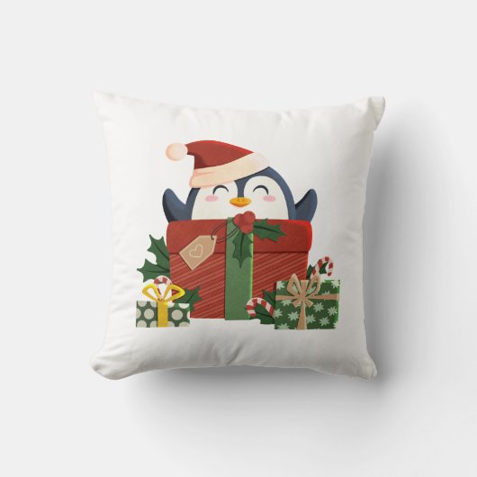 Süßer Pinguin wünscht frohe Weihnachten クッション (正面)