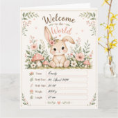 Süßes Baby Hasen Design mit Geburtsdaten Feldern カード (黄色い花)