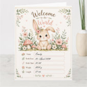 Süßes Baby Hasen Design mit Geburtsdaten Feldern カード (正面)