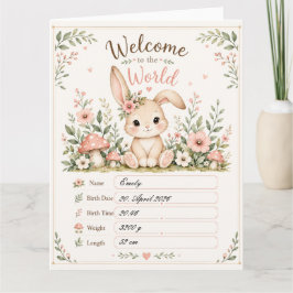 Süßes Baby Hasen Design mit Geburtsdaten Feldern カード