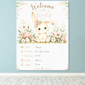 Süßes Baby Hasen Design mit Geburtsdaten Feldern キャンバスプリント (インサイチュ (ウッドフロア))