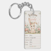 Süßes Baby Hasen Design mit Geburtsdaten Feldern キーホルダー (正面左)