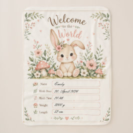 Süßes Baby Hasen Design mit Geburtsdaten Feldern シェルパブランケット