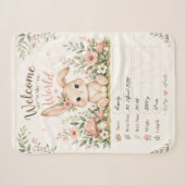Süßes Baby Hasen Design mit Geburtsdaten Feldern シェルパブランケット (正面(横))