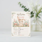 Süßes Baby Hasen Design mit Geburtsdaten Feldern シーズンポストカード (スタンド正面)