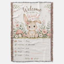 Süßes Baby Hasen Design mit Geburtsdaten Feldern スローブランケット