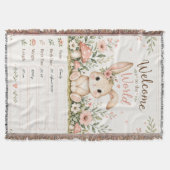 Süßes Baby Hasen Design mit Geburtsdaten Feldern スローブランケット (正面)