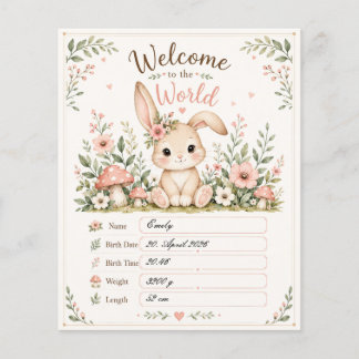 Süßes Baby Hasen Design mit Geburtsdaten Feldern チラシ