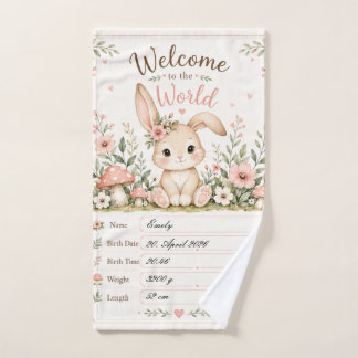 Süßes Baby Hasen Design mit Geburtsdaten Feldern ハンドタオル