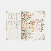 Süßes Baby Hasen Design mit Geburtsdaten Feldern フリースブランケット (正面(横))