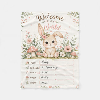 Süßes Baby Hasen Design mit Geburtsdaten Feldern フリースブランケット
