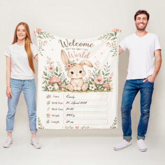 Süßes Baby Hasen Design mit Geburtsdaten Feldern フリースブランケット