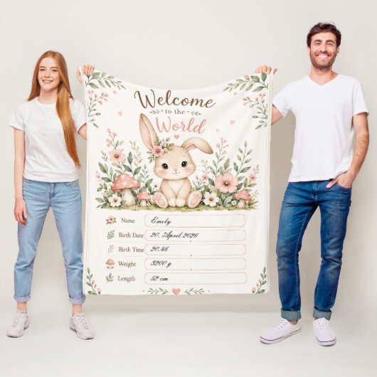 Süßes Baby Hasen Design mit Geburtsdaten Feldern フリースブランケット (インサイチュ)