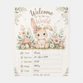 Süßes Baby Hasen Design mit Geburtsdaten Feldern フリースブランケット (正面)