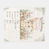 Süßes Baby Hasen Design mit Geburtsdaten Feldern フリースブランケット (正面(横))