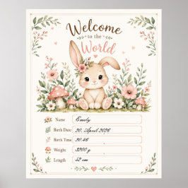 Süßes Baby Hasen Design mit Geburtsdaten Feldern ポスター