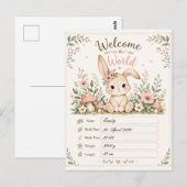 Süßes Baby Hasen Design mit Geburtsdaten Feldern ポストカード (正面/裏面)