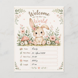 Süßes Baby Hasen Design mit Geburtsdaten Feldern ポストカード