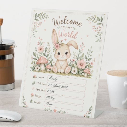 Süßes Baby Hasen Design mit Geburtsdaten Feldern 台座サイン (インサイチュ)