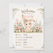Süßes Baby Hasen Design mit Geburtsdaten Feldern 招待状 (正面)