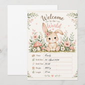 Süßes Baby Hasen Design mit Geburtsdaten Feldern 招待状 (正面/裏面)