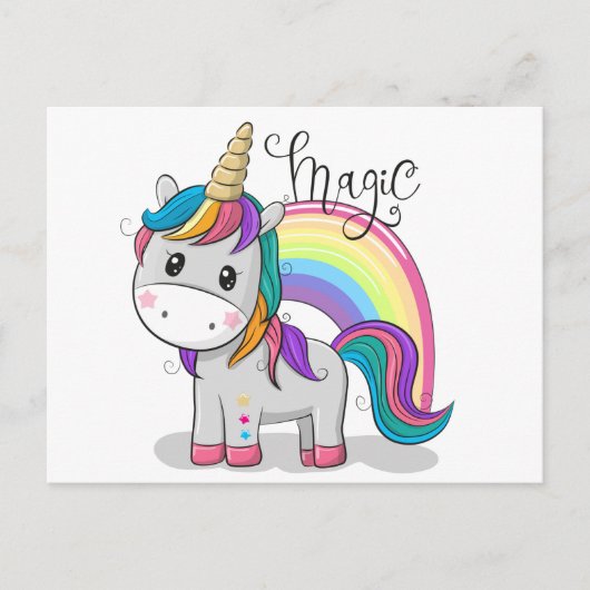 Süßes Einhorn Unicorn mit großen Augen シーズンポストカード (正面)