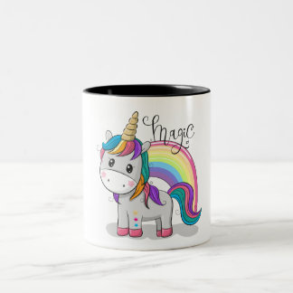 Süßes Einhorn Unicorn mit großen Augen ツートーンマグカップ
