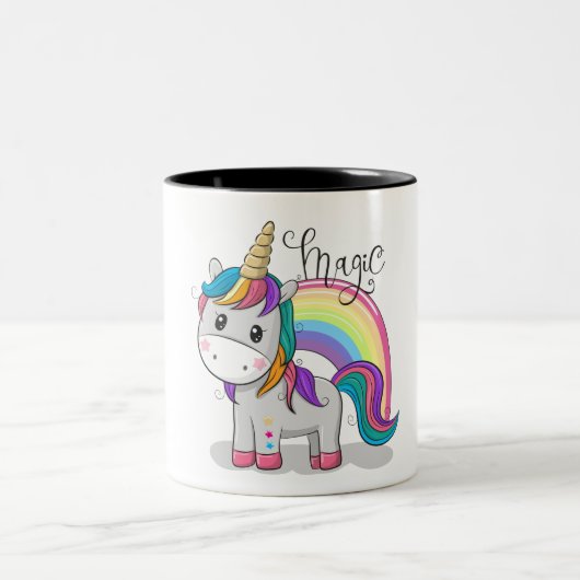 Süßes Einhorn Unicorn mit großen Augen ツートーンマグカップ (中央)