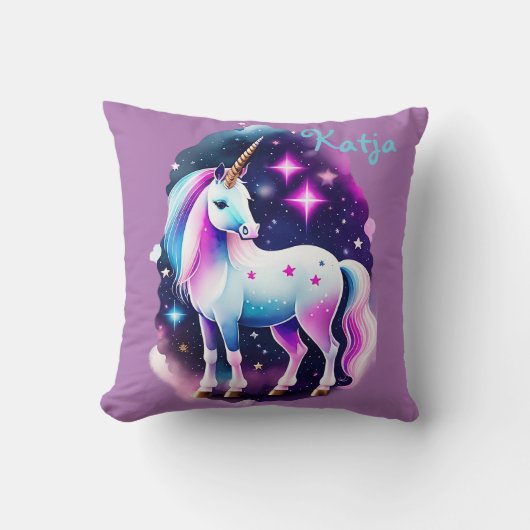 süßes Einhorn vor einem funkelnden Sternenhimmel クッション (正面)
