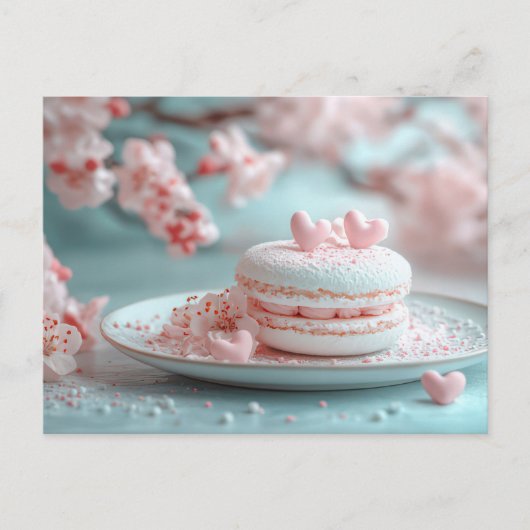 Süßes Macaron mit Herzen Valentinstag ポストカード (正面)