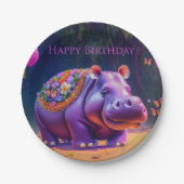 Süßes Nilpferd zum Geburtstag ペーパープレート (正面)