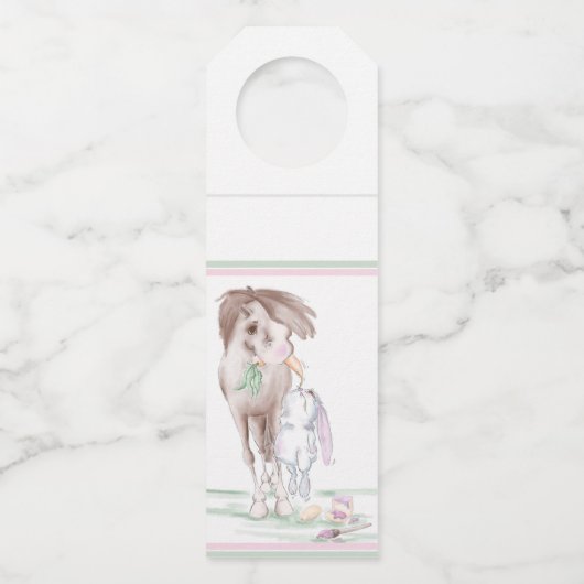 süsses Osterbild mit Pferd und Hase, Partyzubehör ボトルネックタグ (正面)