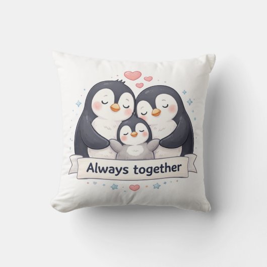 Süßes Pinguinfamilie Dekokissen - Always Together クッション (正面)