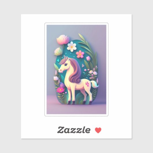Süßes Pony mit Blumenhintergrund -  シール (シート)