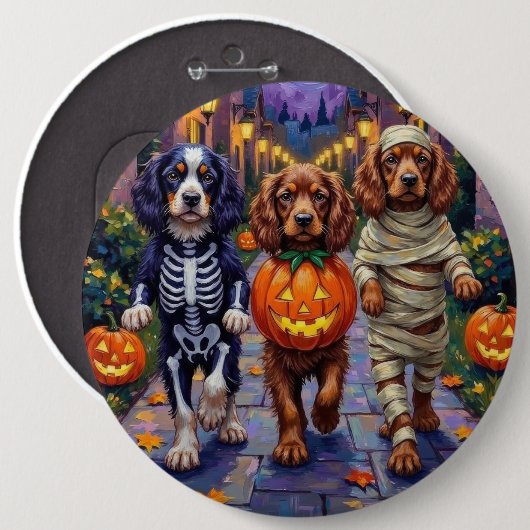 Sussex Spaniel Dogs in Halloween Costumes 缶バッジ (正面&裏面)