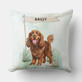 Sussex Spaniel Watercolor Personalized Dog クッション
